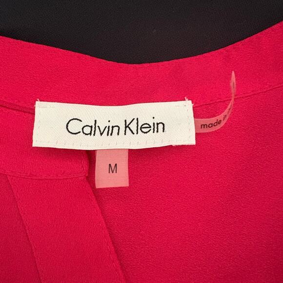 Calvin Klein Hot Pink Zip Front Blouse Women’s Medium Long Sleeve Roll Tab - Picture 5 of 6